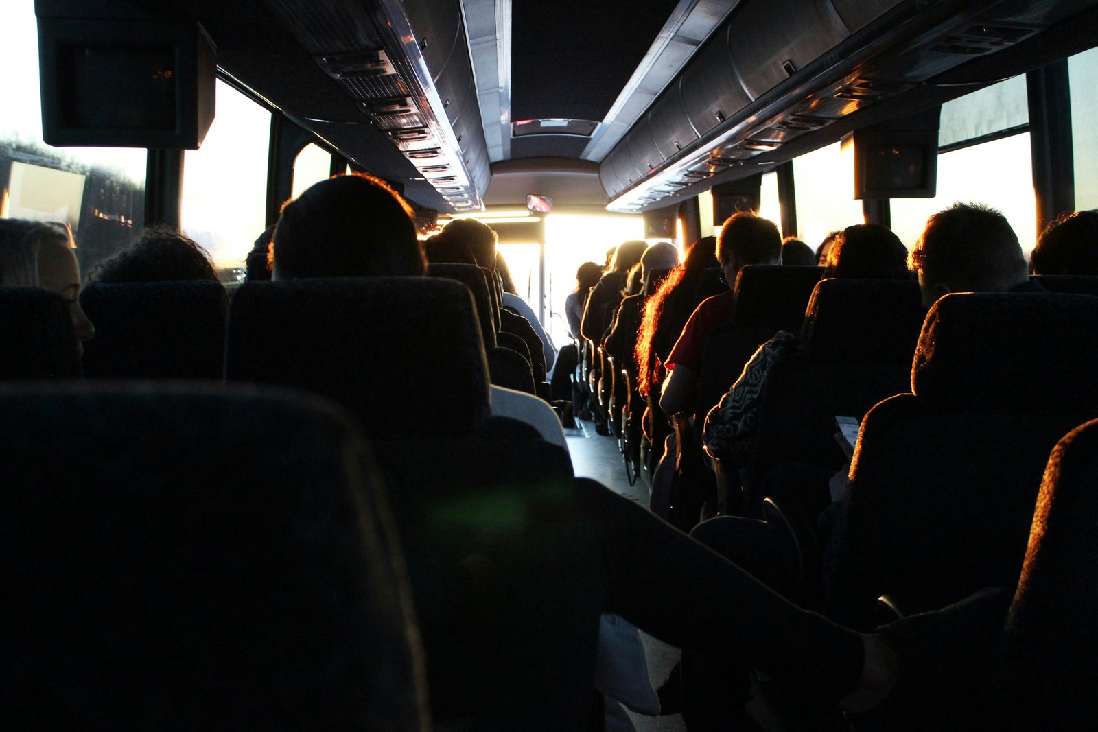 Passengers sitting in a bus at the Amritsar Bus Stand